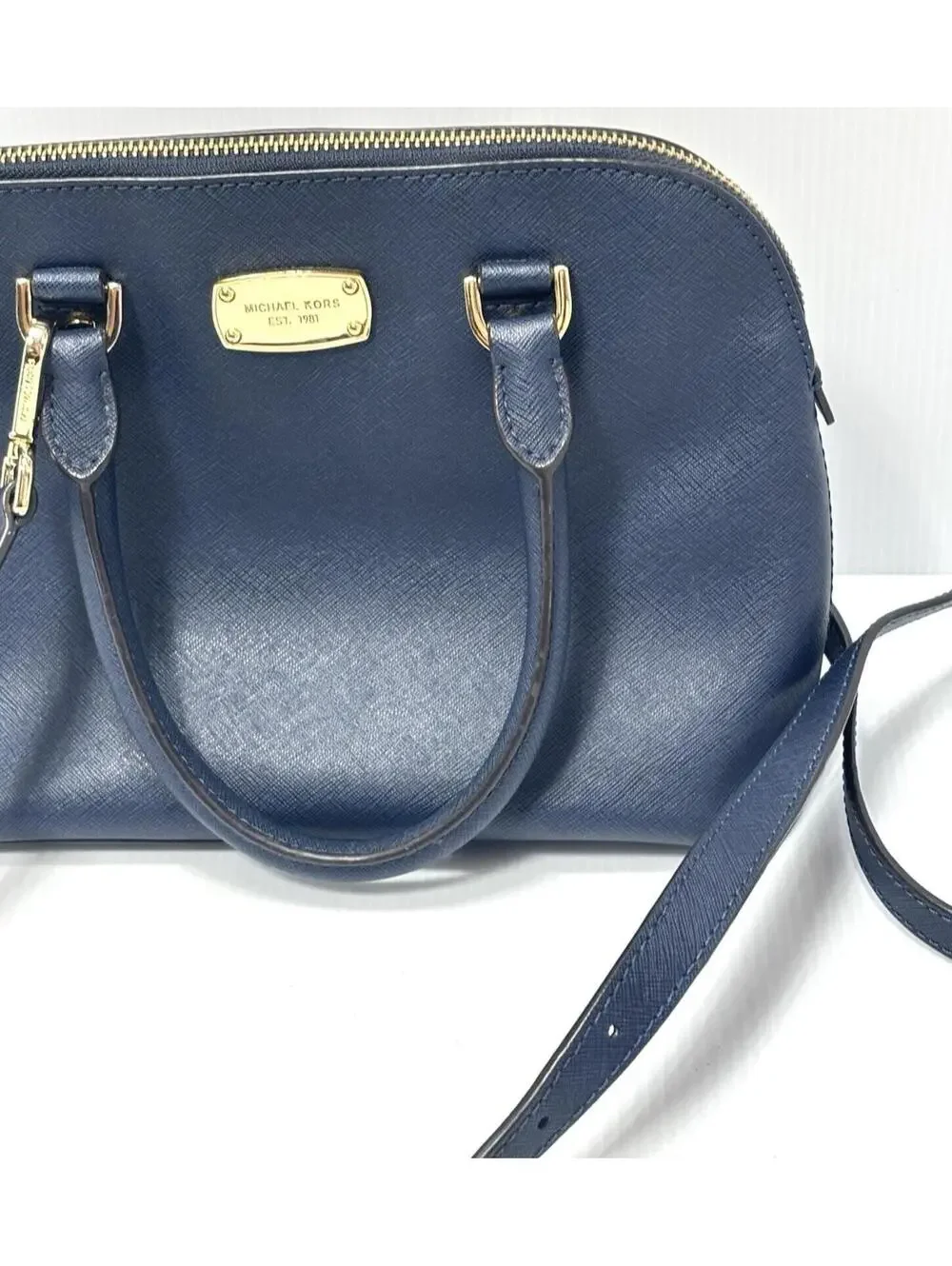 Michael Kors Navy Blue Saffiano Satchel Dome Crossbody Bag GUC